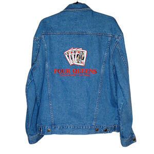 Vintage Mens Large Denim Jacket Four Queens Casino Hotel Las Vegas Blue Denim